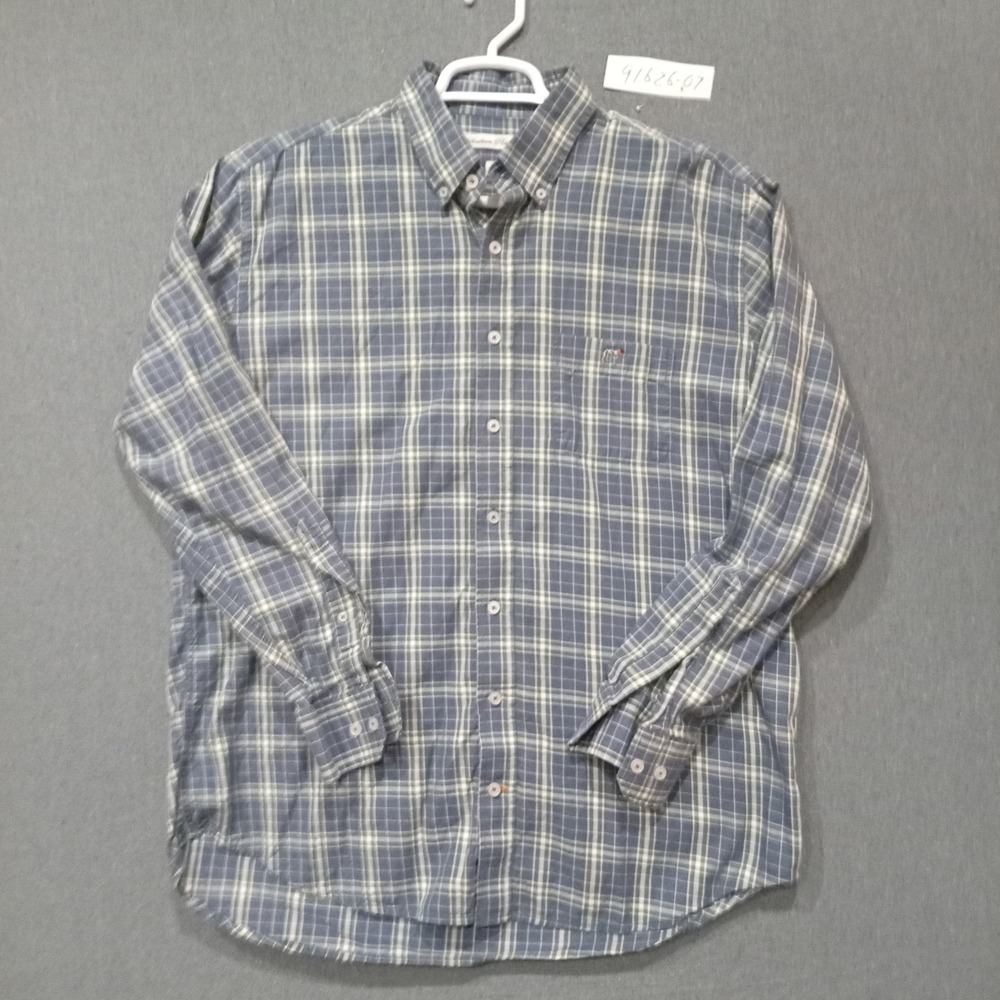 Southern Point Co Mens Large Blue Green Plaid Button Down Shirt Pointer Dog Logo